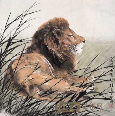方楚雄 丁丑（1997）年作 狮子 镜心 69×69cm